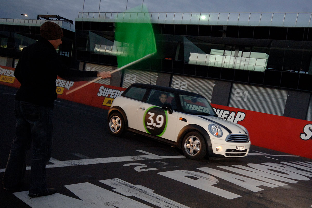 Mini Cooper on the start line at Bathurst 1000.